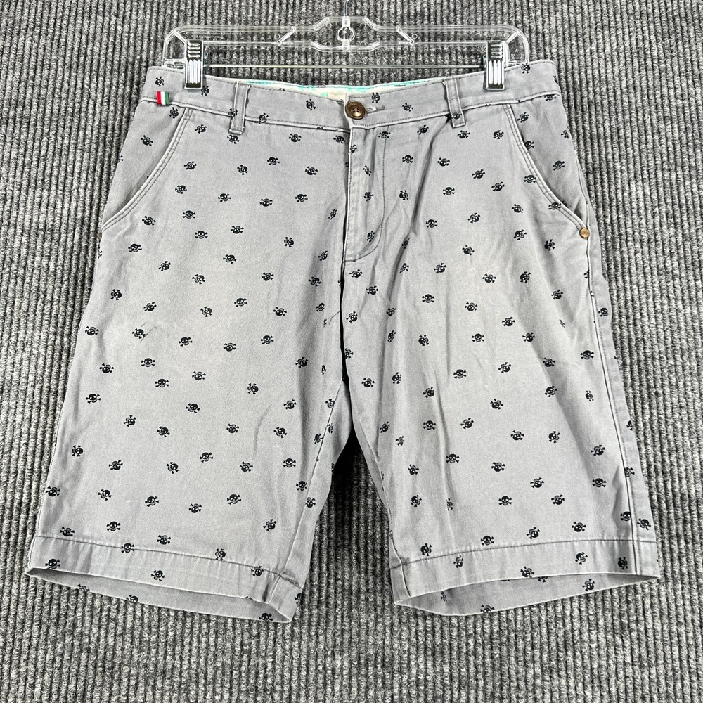 Primo Shorts Mens 30 Gray Chino Geometric Jolly Roger Outdoor Golf Casual